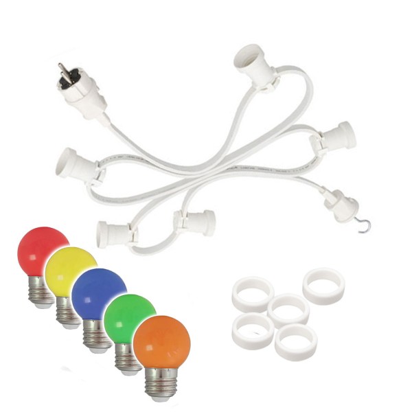Illu-/Partylichterkette 10m - Außenlichterkette weiß - Made in Germany - 30 x bunte LED Kugellampen