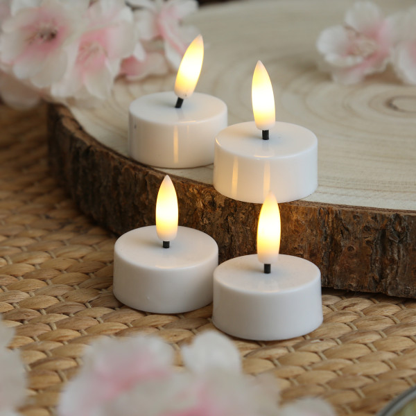 LED Mini Teelichter - Kunststoff - inkl. Batterien - Timer - D: 3,8cm - weiß - 4 Stück