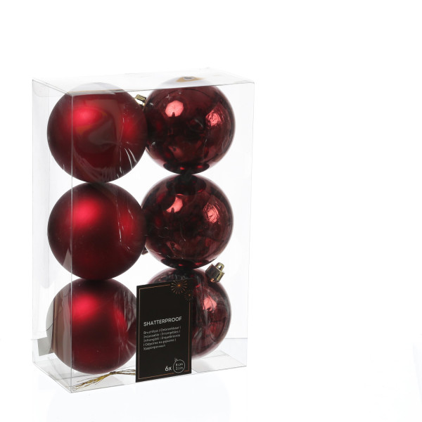 B-Ware Christbaumkugeln - Weihnachtbaumskugeln - bruchfest - D: 8cm - glänzend/matt - weinrot - 6er