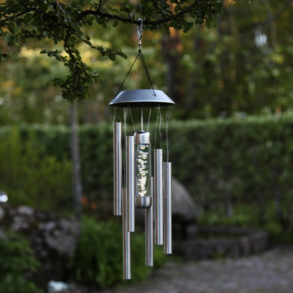 LED Solar Windspiel Bubbly - Edelstahl - warmweiße LED - H: 35cm - Dämmerungssensor - outdoor