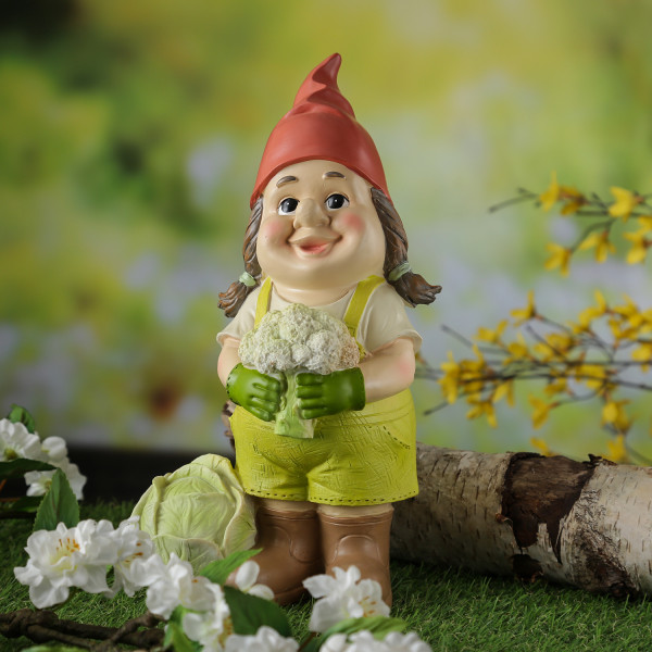 Gartenzwerg MAGDA - Zwerg mit Gemüse - Gartenfigur - Polyresin - H: 29cm - bunt