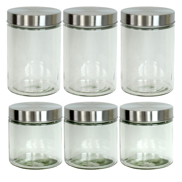 Vorratsdose S und M - Vorratsglas mit Edelstahldeckel - 0,85/1,25 Liter - 3xS - 3xM - 6er Set