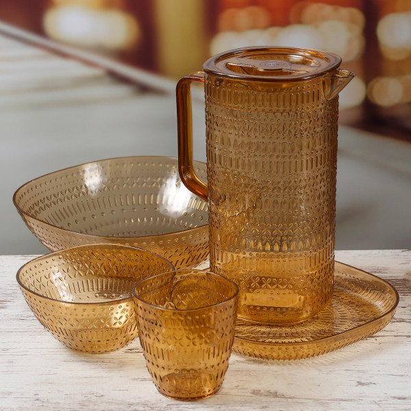 Teller flach - Dessertteller - Kunststoff - D: 20,4cm - mit Muster - gelb