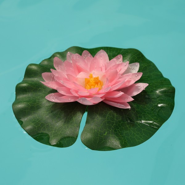 Seerose mit Wassertropfen - Kunstblume - Lotusblume - D: 20cm - schwimmend - rosa