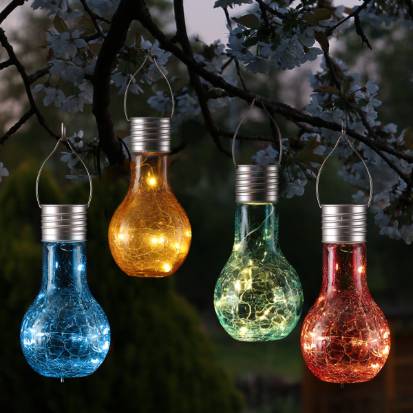 LED Solar Glühbirnen CRACKLE GLOW - warmweiße LED Drahtlichterkette - H: 17cm - bunt - 4er SetD
