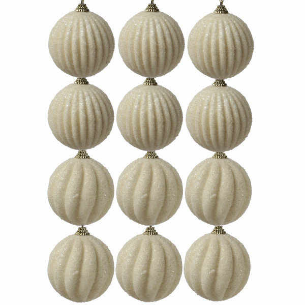 Christbaumkugeln - Weihnachtsbaumkugeln - bruchfest - D: 8cm - 2 Designs - creme - 12er Set