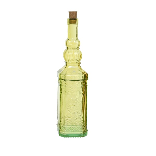 Deko Flasche mit Korken - Retro Glasflasche - Vintage - Recyclingglas - H: 29,5cm - gelb