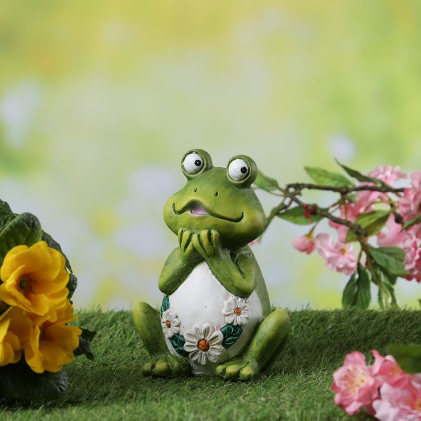 Gartenfigur verträumter Frosch Rosie - Tierfigur - Magnesia - H: 16cm - für Außen - grün