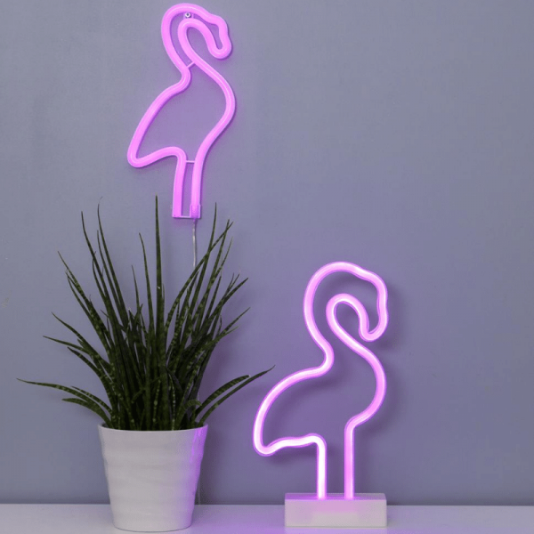 LED-Silhouette Neonlight pink Flamingo - Wandmontage - 28,5cm x14,5cm - Batterie - Timer 2