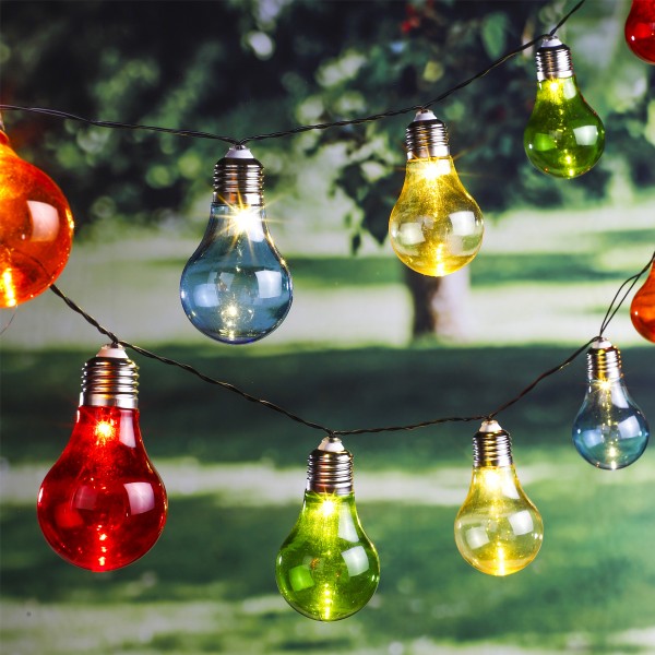 LED Solar Lichterkette GLOW - 10 bunte Glühbirnen - 10 warmweiße LED - L: 1,8m - outdoor