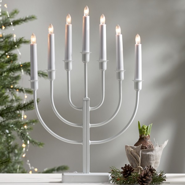 Kerzenleuchter KRISTINA - 7-flammig - warmweiße Lampen - H: 47cm - Schalter - weiß