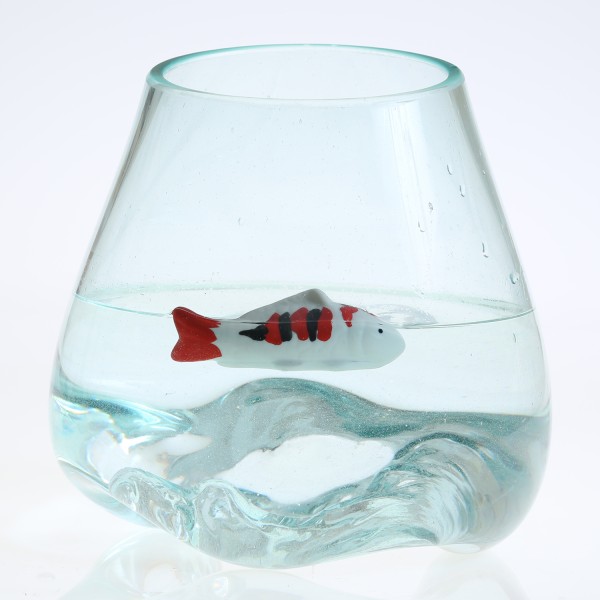 Teichdeko Fisch ZEUS - Dekofigur - Porzellan - schwimmend - L: 10cm - weiß, schwarz, rot
