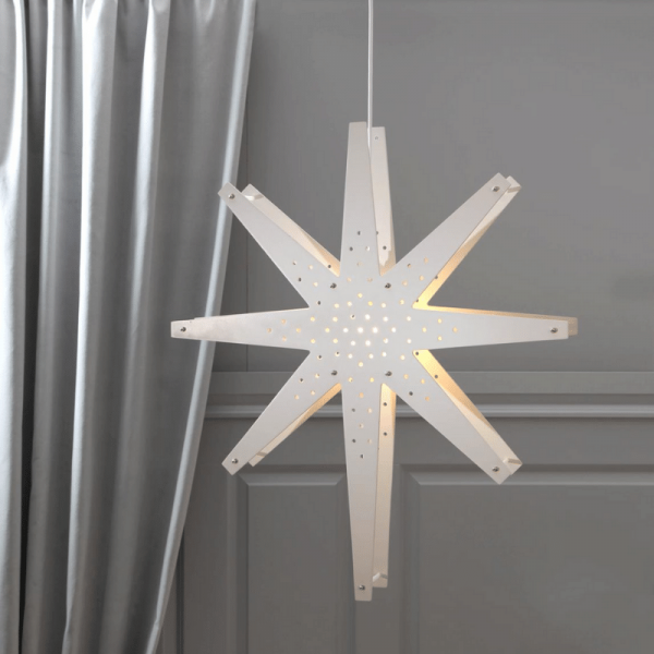 Holzstern "Tall" - hängend - 8-zackig - Ø 60cm, H: 70cm - inkl. Kabel - weiß