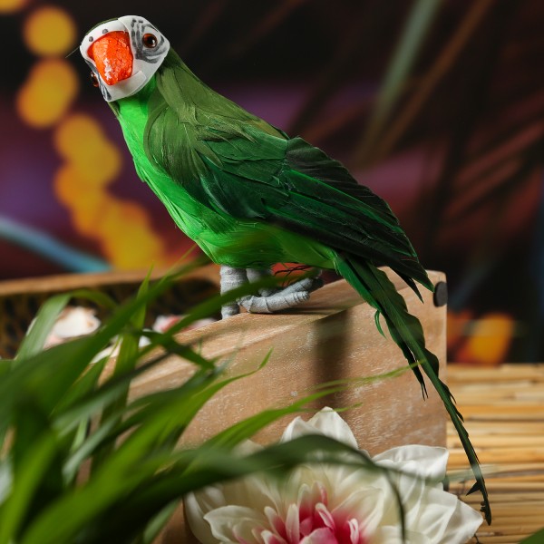 Papagei VITO - Dekofigur - mit Federn und Draht - H: 30cm - grün