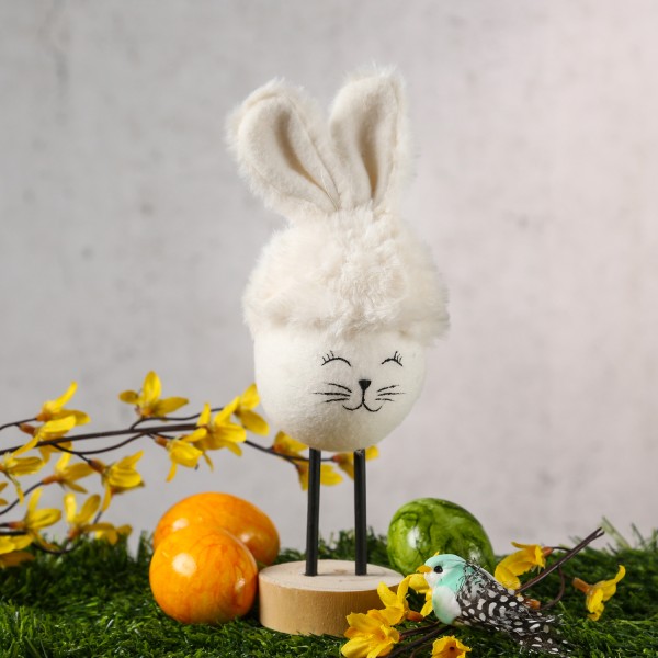 Osterhase mit Plüschohren - Dekofigur - Ostern - H: 24cm - stehend - für Innen - weiß