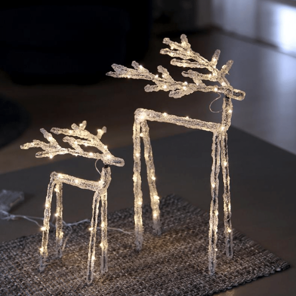 LED Acryl Design-Rentier "Icy Deer" - 60 warmweiße LED - H: 40cm - inkl. Trafo - transparent
