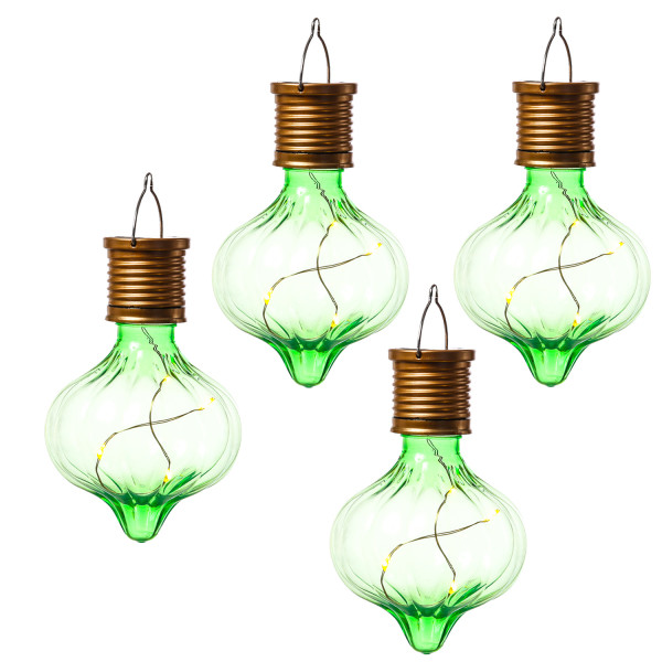 LED Solar Glühbirnen GLOW - Kugelleuchte - warmweiße LED Drahtlichterkette - H: 11,7cm - grün - 4St.