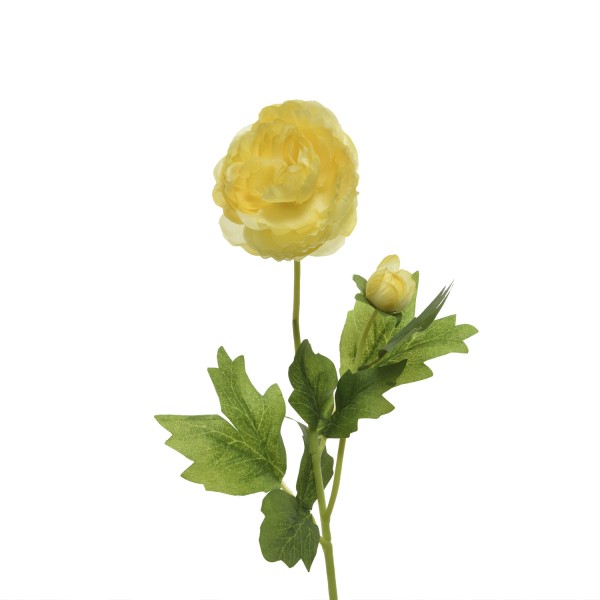 Ranunkel mit Blüte und Knospe am Stiel - Kunstblume - H: 57cm - gelb