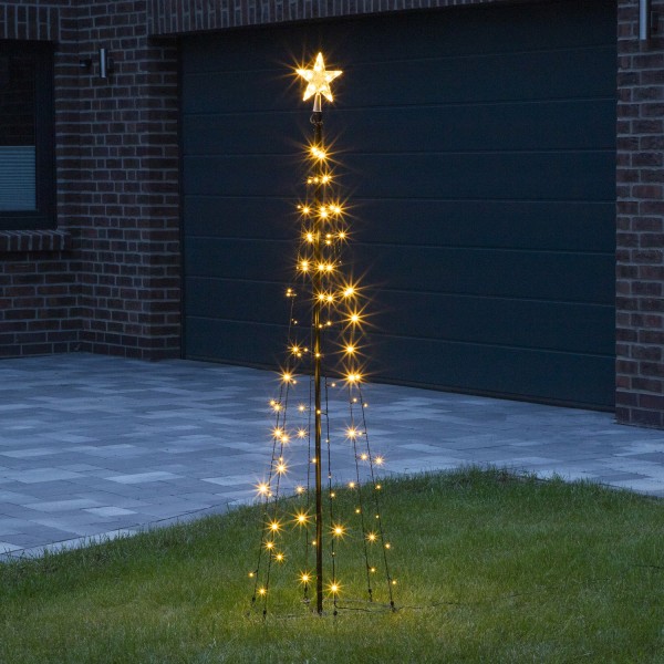 LED Lichterbaum mit Sternspitze - 6 Stränge - 70 warmweiße LED - H: 1,2m - für Außen - schwarz