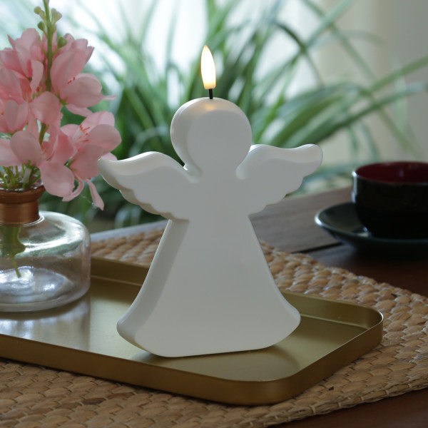 LED Kerze Engel - Gartenfigur - 1 warmweiße LED - H: 18cm - Timer - Batterie - für Außen - weiß