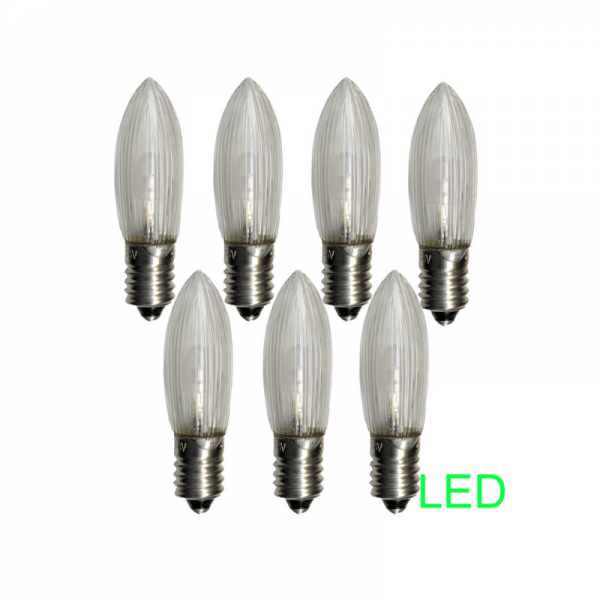 LED Ersatzleuchtmittel für Fensterleuchter - E10 - 0,2W - warmweiß - klar - 10-55V - 7 Stück