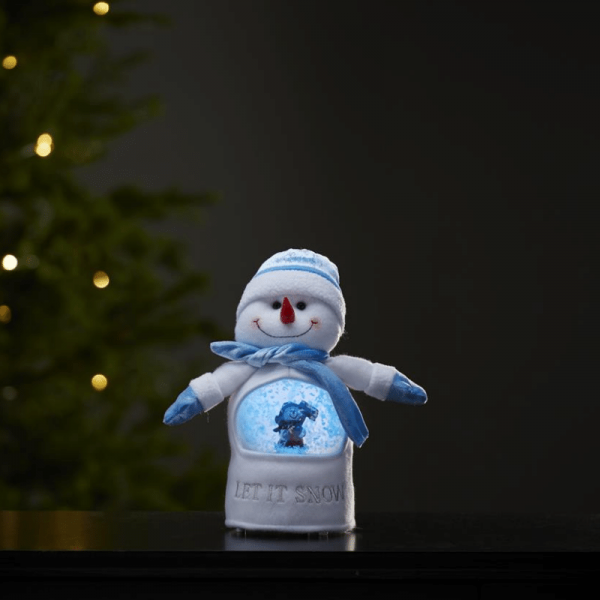 LED Stoff-Figur Schneemann - Schneekugel mit Sensor - 1 warmweiße LED - H: 26cm - Batteriebetrieb