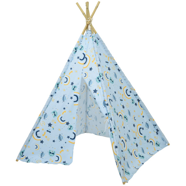 Spielzelt INDIA - Tipi Zelt für Kinder - Polyester - L: 1,20m - H: 1,55m - blau