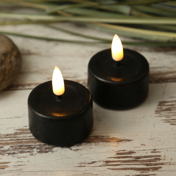 B-Ware LED Teelichter MIA - realistische 3D Flamme - D: 4,1cm - inkl. Batterien - schwarz - 2 Stück