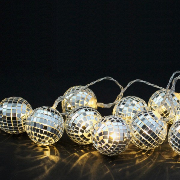 LED Discokugel Lichterkette - 10 kleine Spiegelkugel für Deine Party - L: 1,35m - Batteriebetrieb