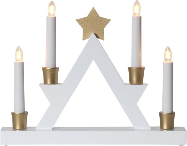 Fensterleuchter mit Stern - Weihnachtsleuchter - 4flammig - Glühlampen - H:26cm - weiß/gold
