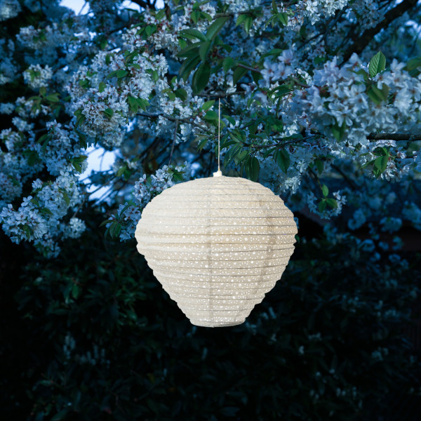 LED Solar Lampion Ballon - warmweiße LED - H: 30cm - D: 30cm - Lichtsensor - weiß