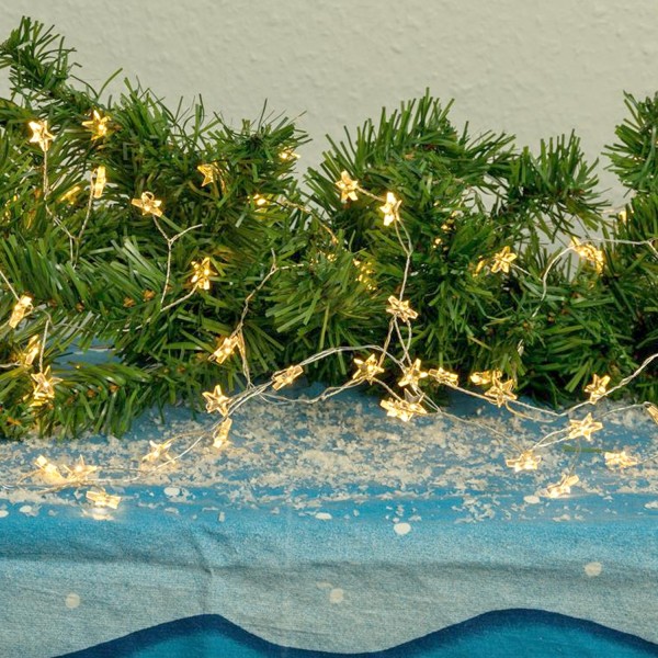LED Drahtlichterkette Sterne - 40 warmweiße Tautropfen LED - L: 1,95m - Batteriebetrieb - Timer