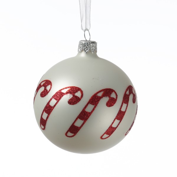 Christbaumkugel Zuckerstange - Weihnachtsbaumkugel - Glas - D: 8cm - matt weiß