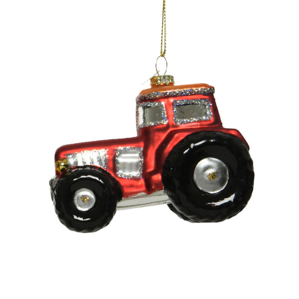 Weihnachtsbaumschmuck Traktor - Christbaumschmuck - Glas - H: 7cm - rot