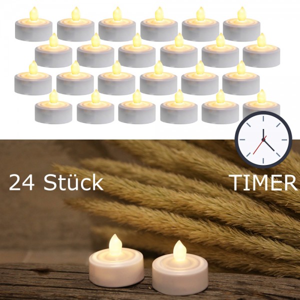 LED Teelicht 24er Set "Paulo" - warmweiße flackernde Flamme - Batteriebetrieb - Timer - H: 2,9cm