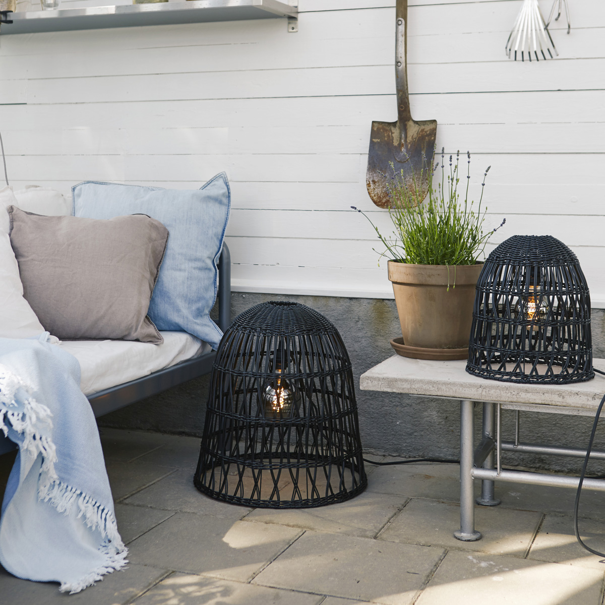 Lampenschirm Rattanoptik Weiß - E27, 33cm Höhe, Für Innen & Balkon