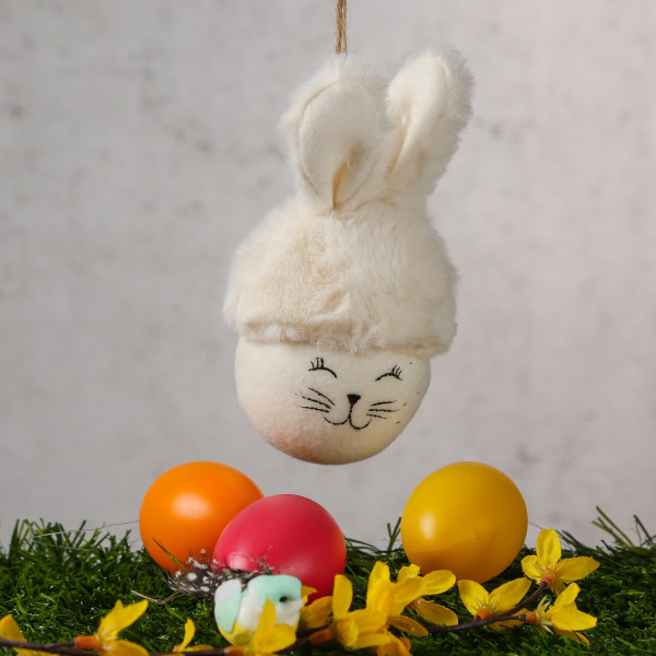 B-Ware Osterhase mit Plüschohren - Dekofigur - Ostern - H: 16cm - hängend - für Innen - weiß