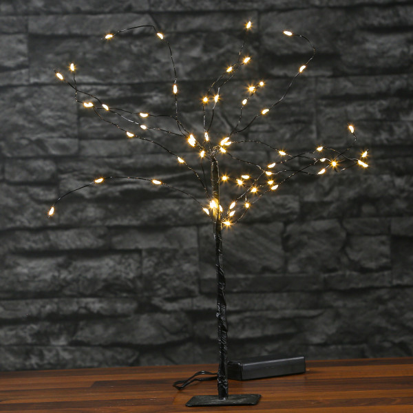 LED Mini Baum - Dekoleuchte - 60 warmweiße LED - H: 20cm - Batteriebetrieb - schwarz