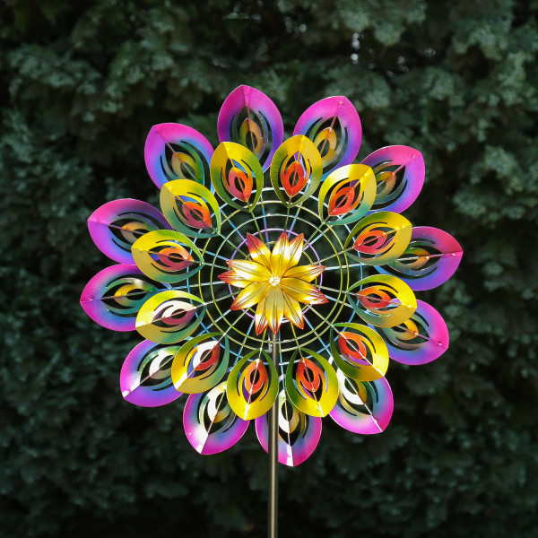 XXL Doppel Windrad - Gartendeko - Metall - Erdspieß - H: 1,83m - bunt