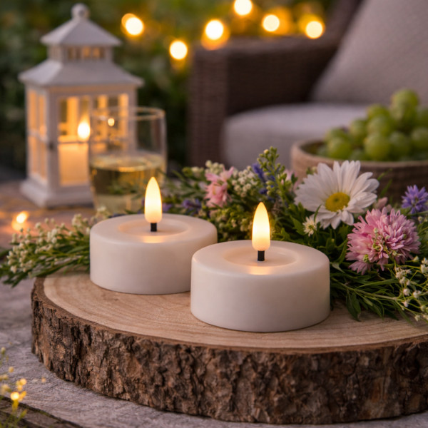 LED Maxi Teelichter - XL Outdoor Teelichter - D: 6,5cm - Timer - Batteriebetrieb - weiß - 2er Set