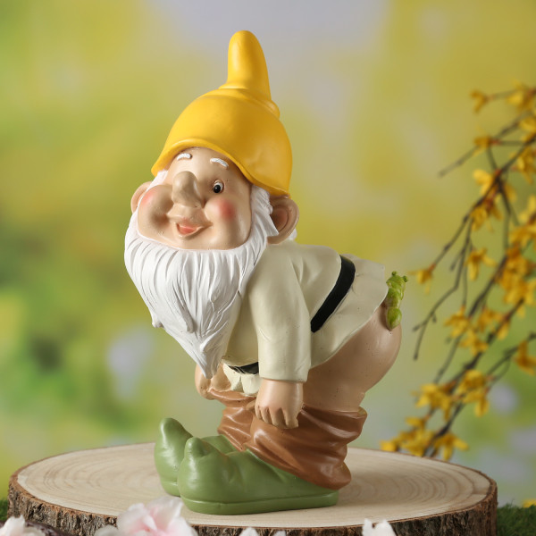 Gartenzwerg Hose Runter mit Raupe - Frecher Zwerg mit nacktem Po - Polyresin - H: 27cm