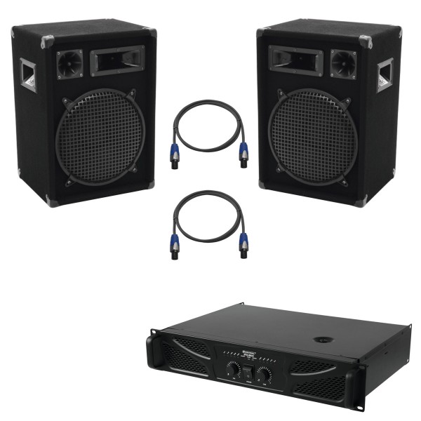 Party Lautsprecherset mit Endstufe und Kabeln - 1200W