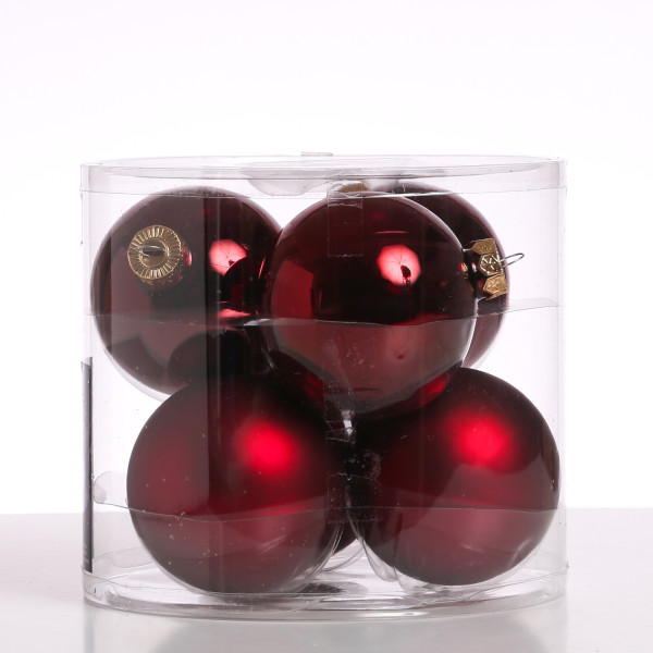 B-Ware Christbaumkugeln - Weihnachtsbaumkugeln - Glas - D: 8cm - glänzend/matt - weinrot - 6er Set