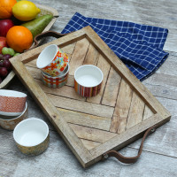 Vorschau: Holztablett - Dekotablett - Kunstledergriffe - rechteckig - Mangoholz - L: 41cm - H: 3cm - natur Vorschau: Holztablett - Dekotablett - Kunstledergriffe - rechteckig - Mangoholz - L: 41cm - H: 3cm - natur