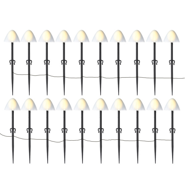 LED Lichterkette Mini Pilze - 20 Gartenstecker mit Erdspießen - 8 Funkt. - Timer - L: 3,8m - weiß