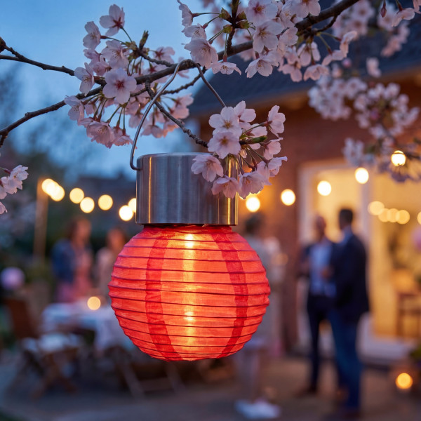 LED Solar Mini Lampion - kaltweiße LED - H: 9,5cm - D: 7cm - Lichtsensor - rot