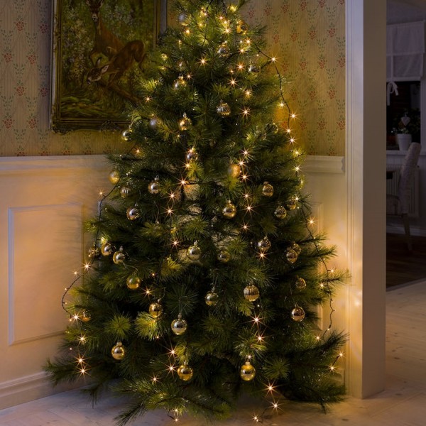 LED Baummantel Lichterkette - 5 Stränge á 40 bernsteinfarbene LED - L: 2,4m - für innen - grün