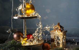 MARELIDA LED-Lichterkette Weihnachtskugeln Christbaumkugel Timer Batterie  Deko gold 1,6m, 22-flammig