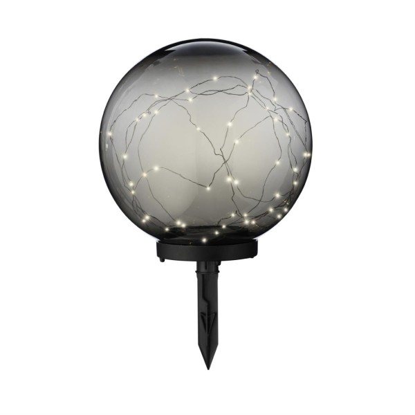 B-WareLED Solar Kugellampe - 2in1 - Kunststoff - warmweiße LED Drahtlichterkette - D: 30cm - rauchig