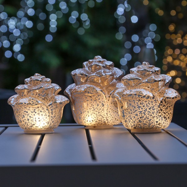 LED Dekoleuchte ROSE - Timer - 3er Set - Silber